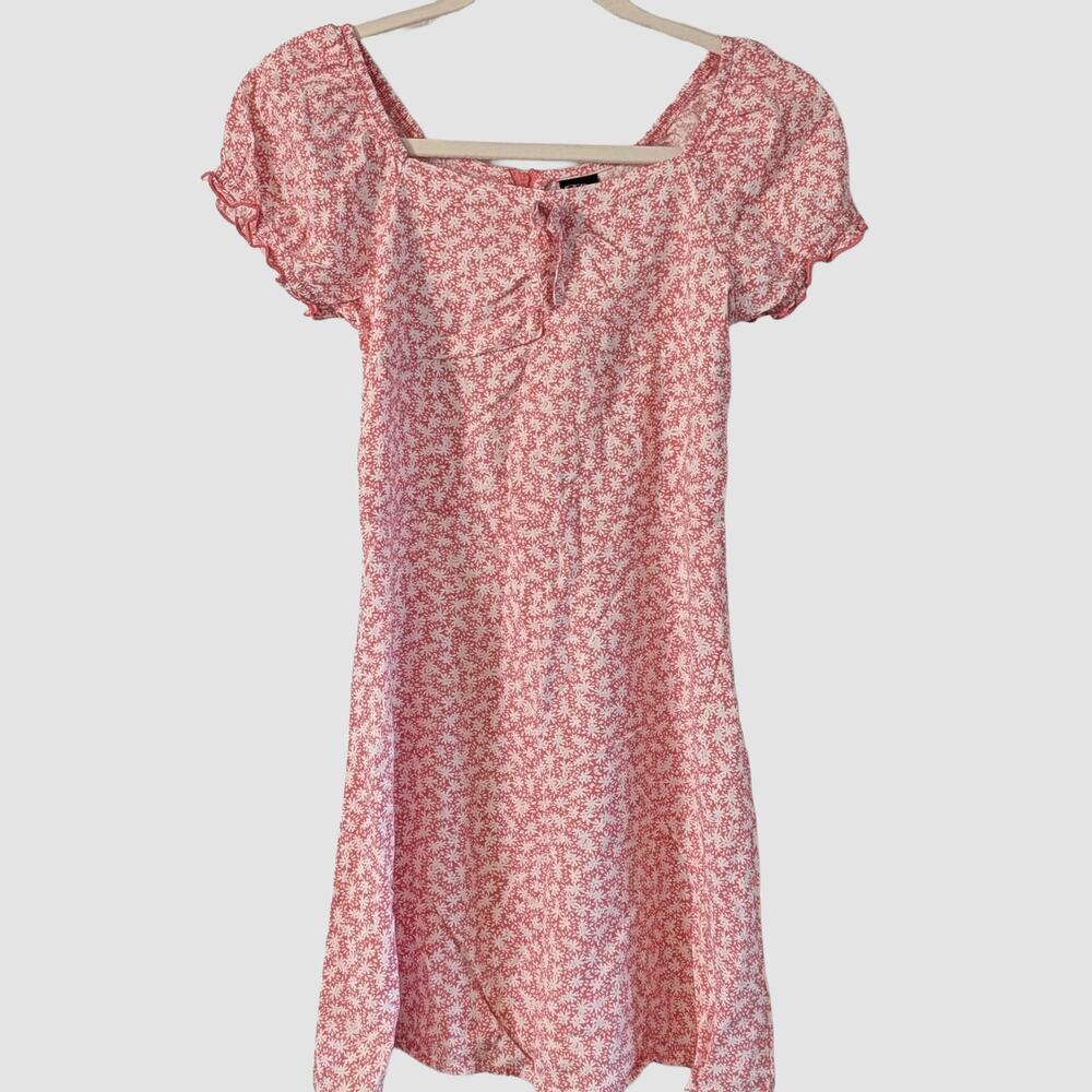Pink Floral Cottagecore Dress Girls L 10-12 Puff Sleeve Smocked Milkmaid Style
